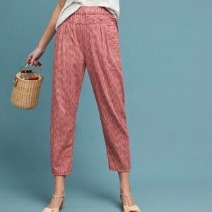 By Anthropologie Longshore Cotton Red Stripe High Waisted Cropped Trouser Pants